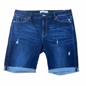 Kancan Dark Wash Bermuda Distressed Jean Shorts